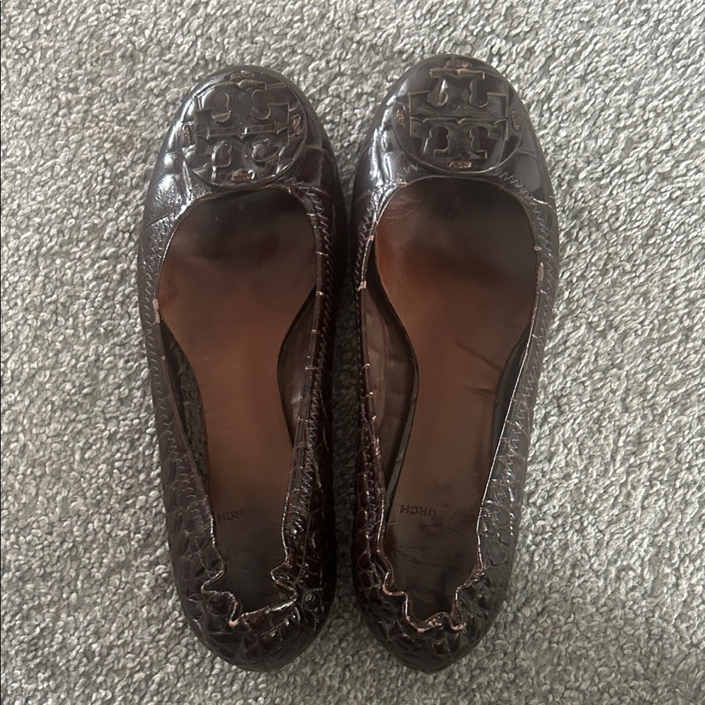 Tory Burch Dark Brown Embossed Loafers